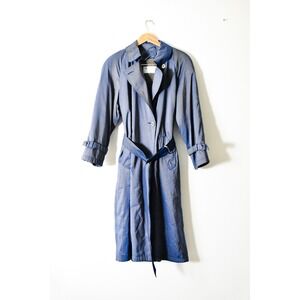 Jones New York Trench Coat Womens Size L Blue Vintage 80s Iridescent Belted USA